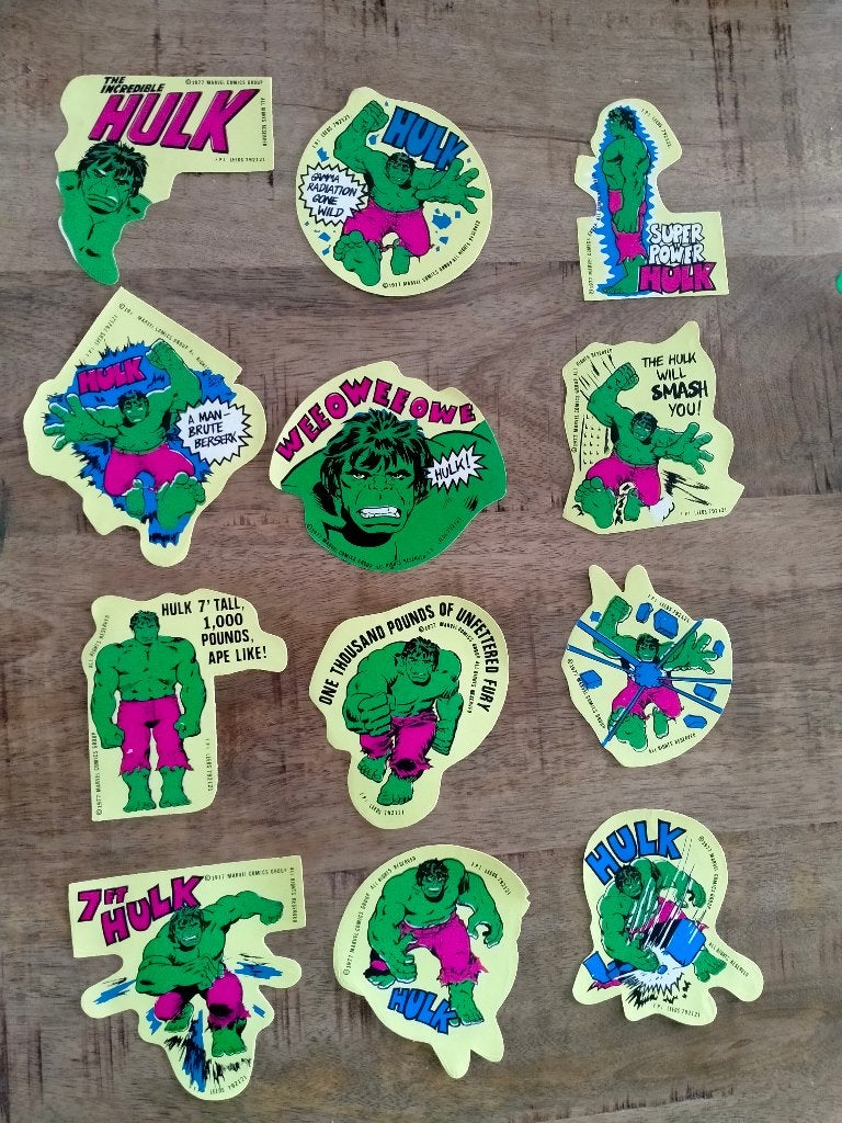 the Incredible Hulk superheld vintage 1977 RARE stickerset, Verzamelen, Stickers, Verzenden, Zo goed als nieuw, Strip of Tekenfilm