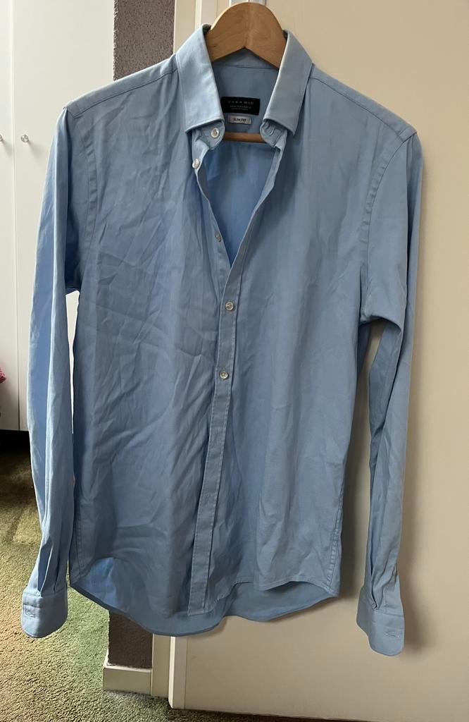 Lichtblauw overhemd slim fit Zara Man maat M, Kleding | Heren, Blauw, Zo goed als nieuw, Zara Man, Halswijdte 39/40 (M)