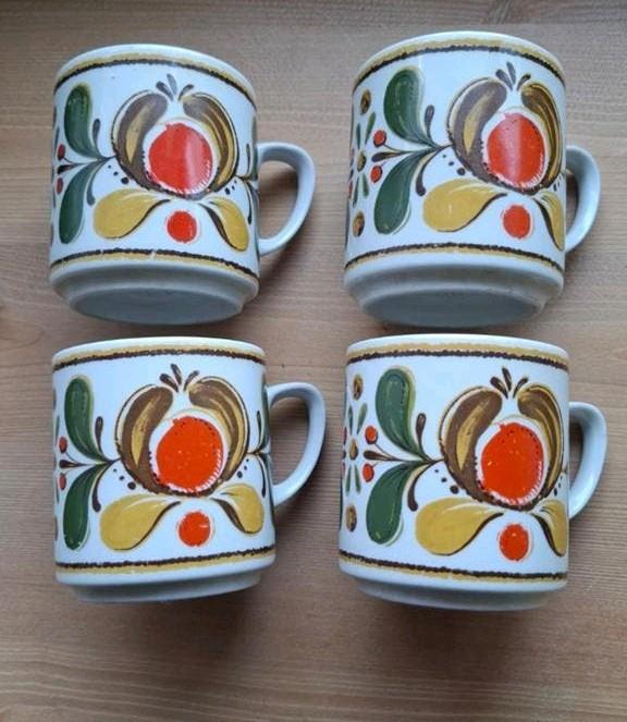 Set van 4 vintage Monopoli mokken met bloemmotief, Ophalen of Verzenden