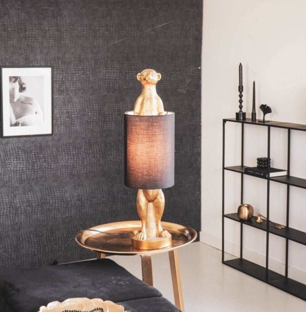 Stokstaartje Lamp E27 Fitting - Goudkleurig met Zwarte Kap, Ophalen, Overige materialen, E27 (groot), Zo goed als nieuw