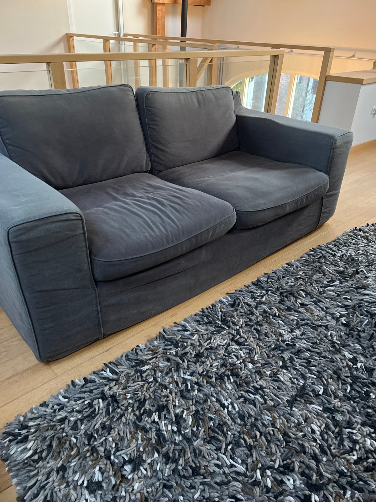 2 maal comfortabele tweepersoonsbank - Grijs/Blauw, Huis en Inrichting, Ophalen, Gebruikt, 150 tot 200 cm, Tweepersoons
