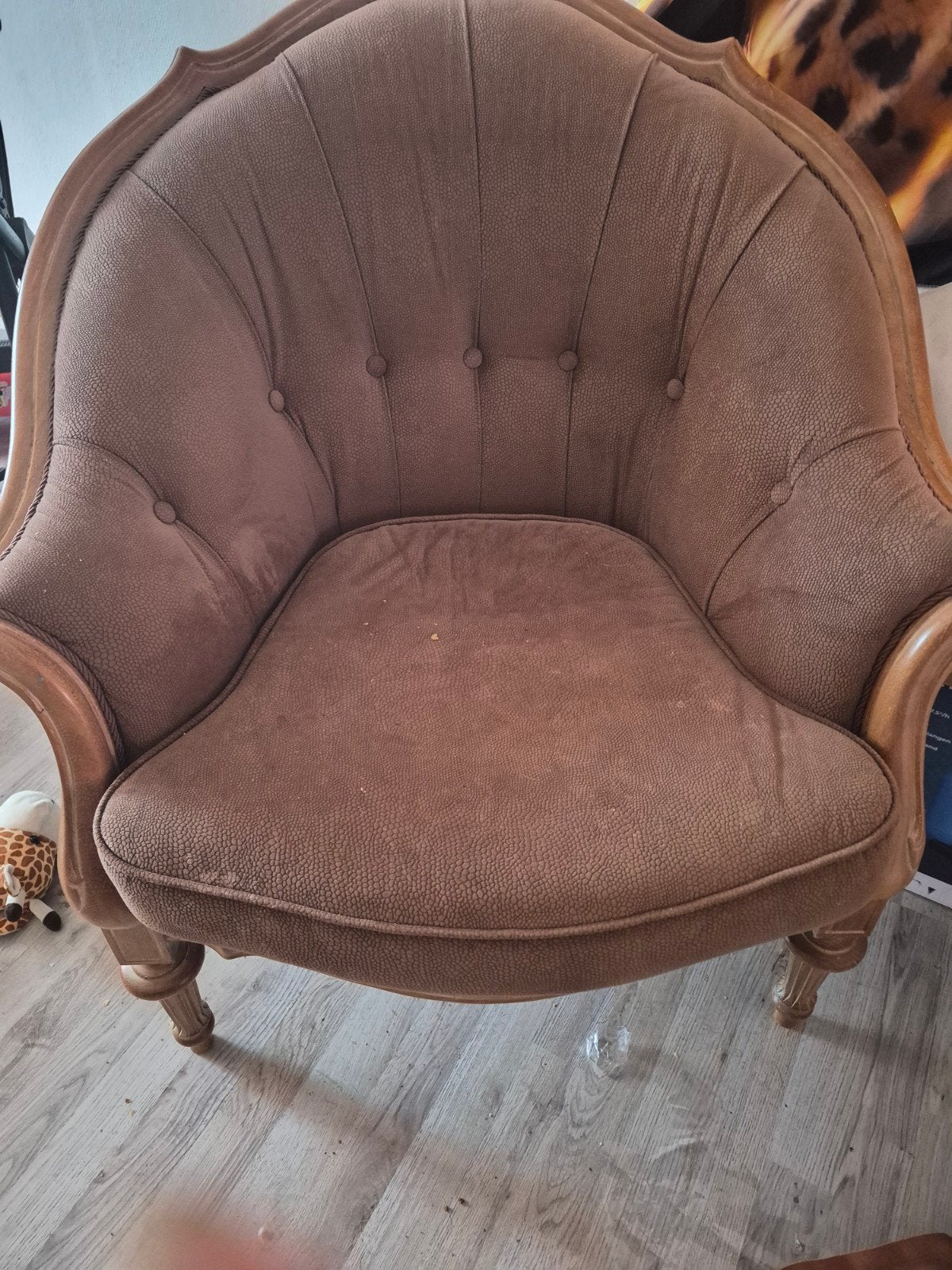 Antieke fauteuil - Bruin gestoffeerd, Ophalen