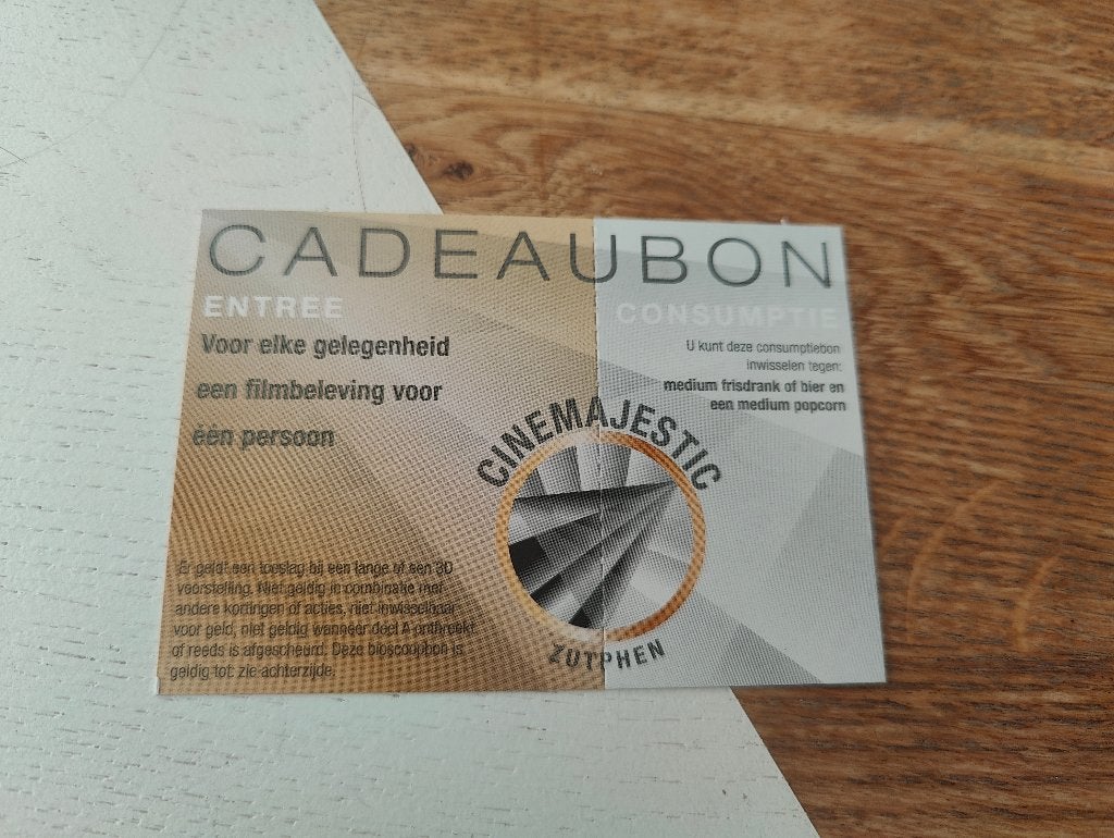 Cadeaubon cinemajestic bioscoop Zutphen, Eén persoon