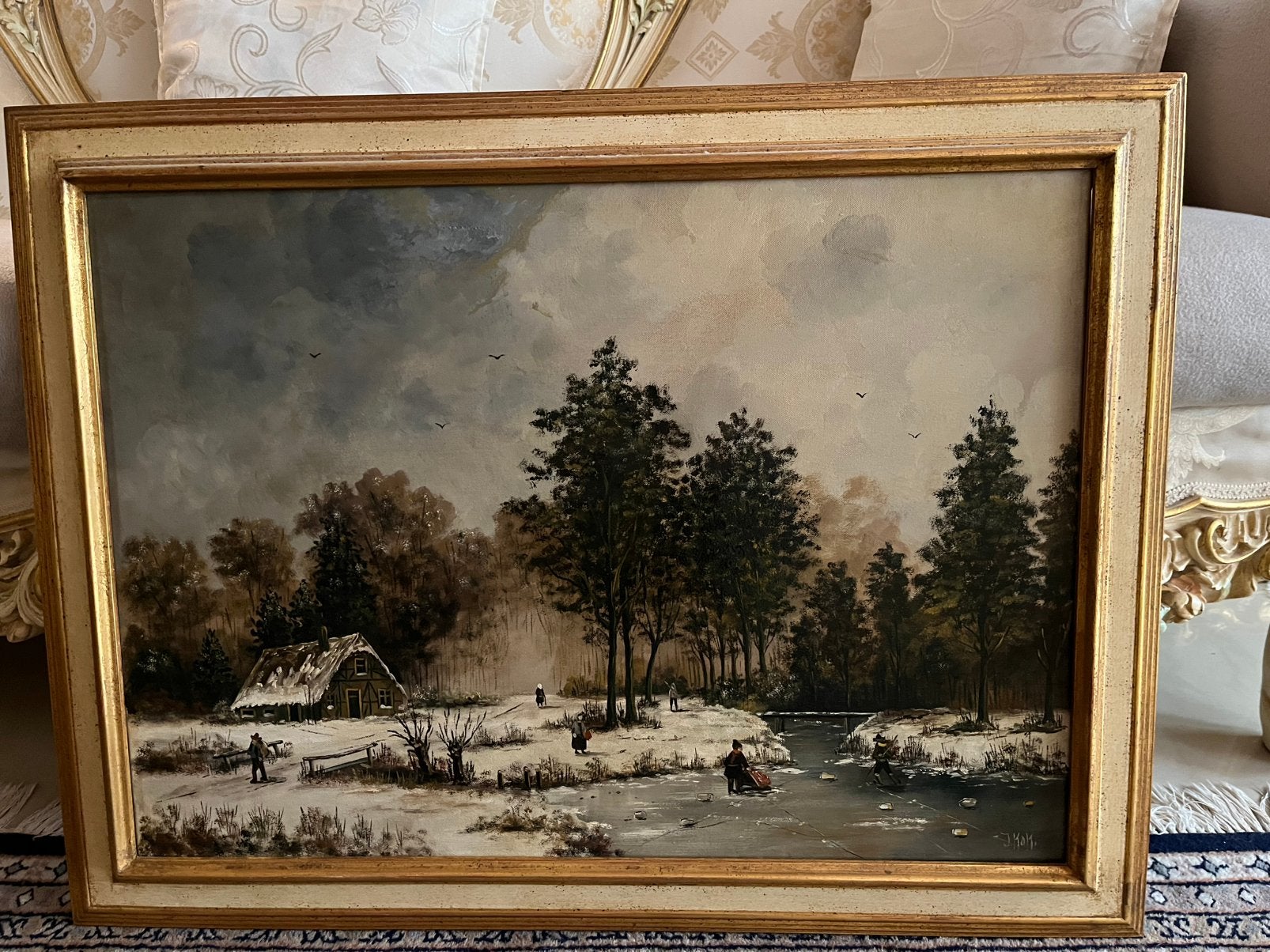 Oud olieverf winterlandschap Jan Kok, Ophalen