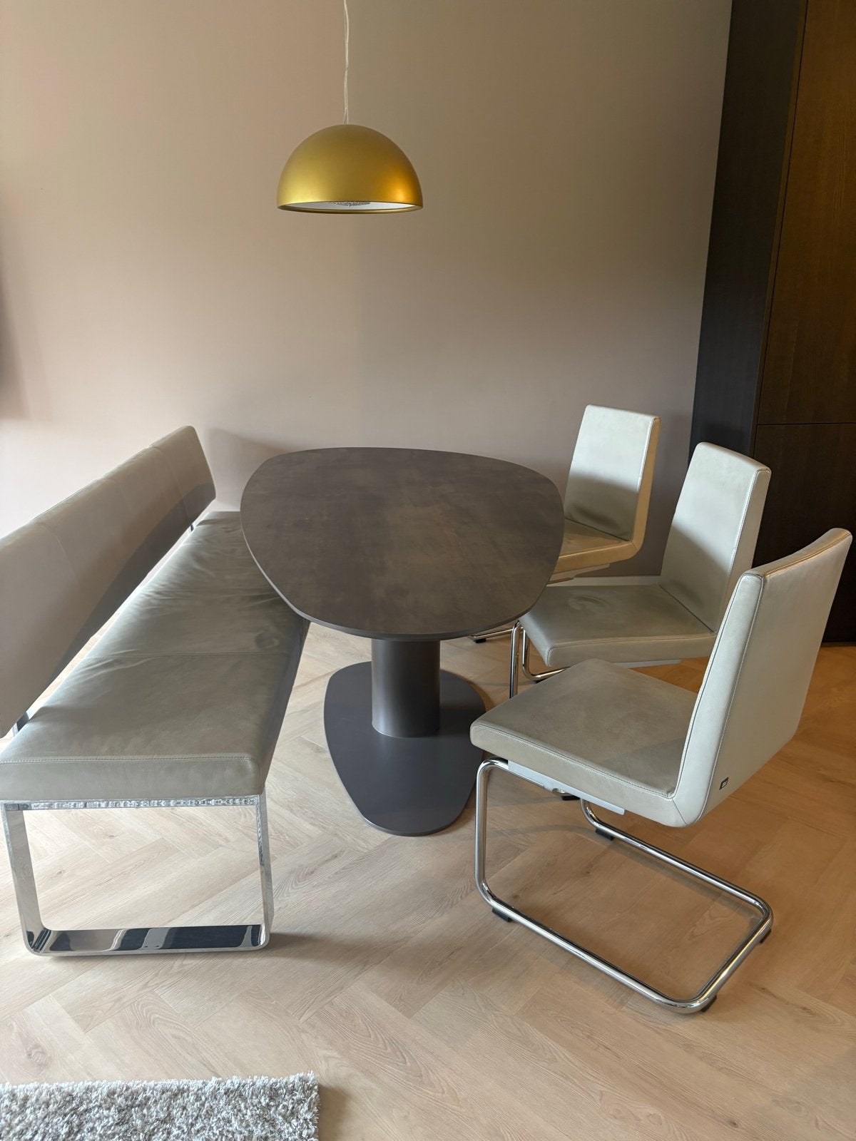 Rolf Benz 620 eetkamerset – leren bank + 3 stoelen, Gebruikt, Overige kleuren, Drie, Leer