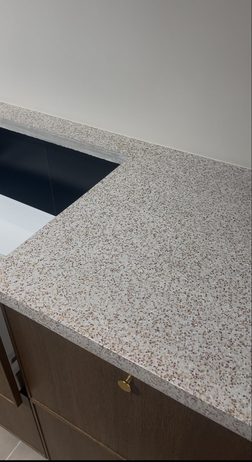 Natuursteen Terrazzo Blad 4cm dik met kookplaatuitspar, Ophalen, Steen/keramiek, Meerkleurig, Overige typen