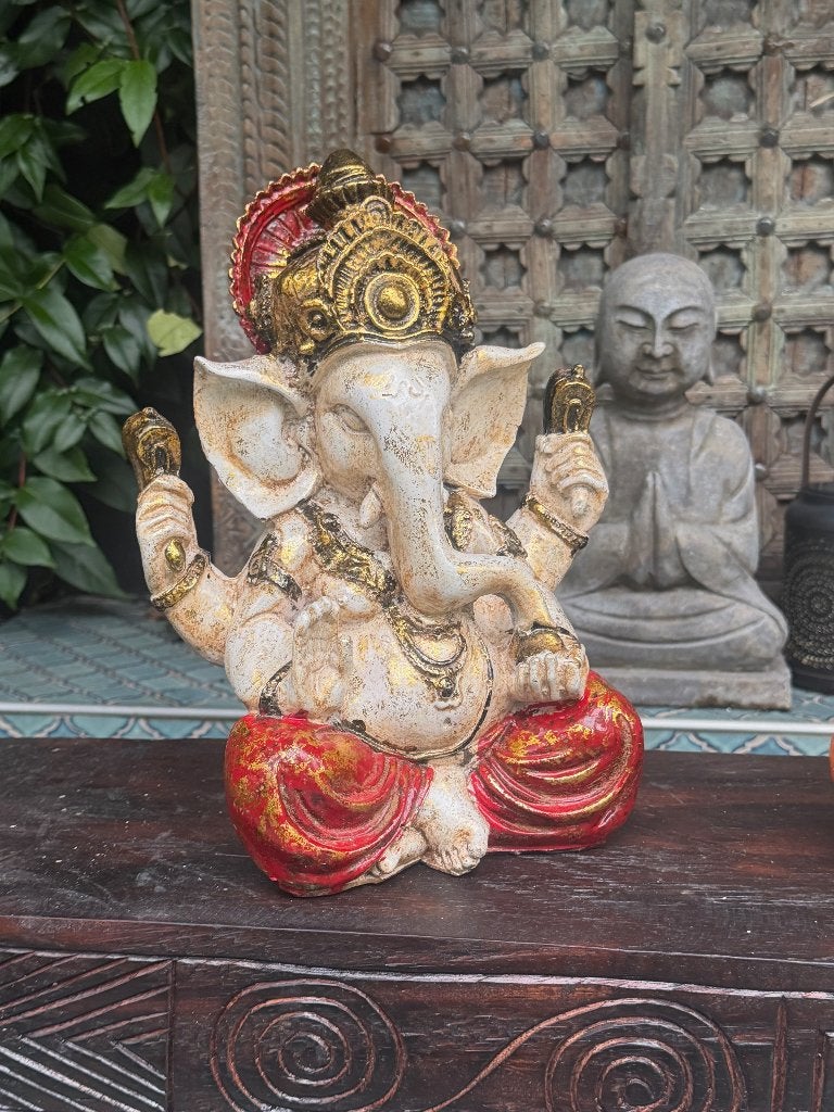 Ganesha beeld met zilver gloed boeddha Bali Ganesha beeld, Verburgt Vintage, Massief, 31 cm, Nieuw
