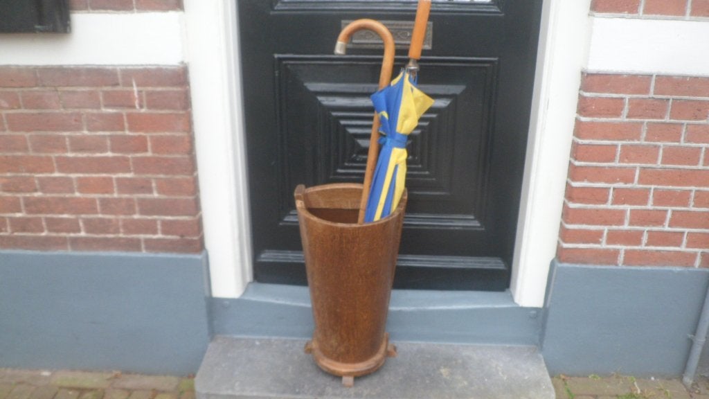 Houten paraplubak eiken halfrond 29 x 19 cm en 53 cm hoog R, Ophalen of Verzenden, Gebruikt, Hout