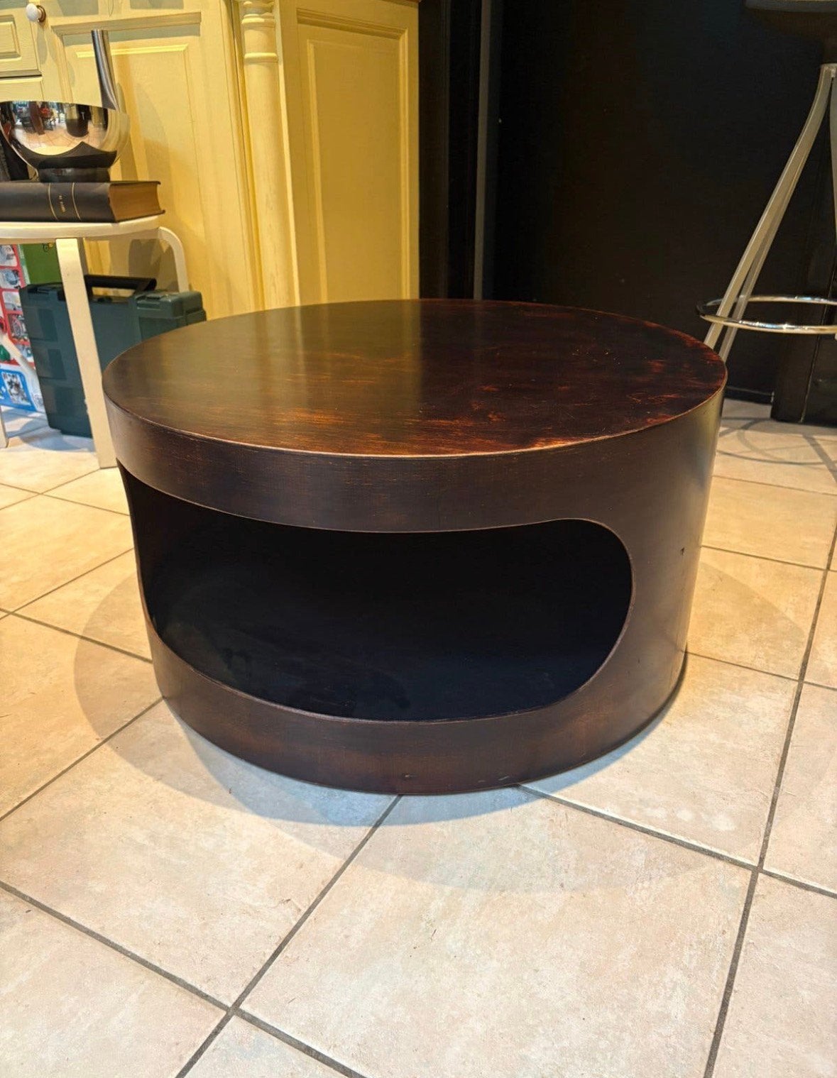 Space age Villa Milano made in italy houten tafel, Ophalen, Gebruikt, Rond, 50 tot 100 cm