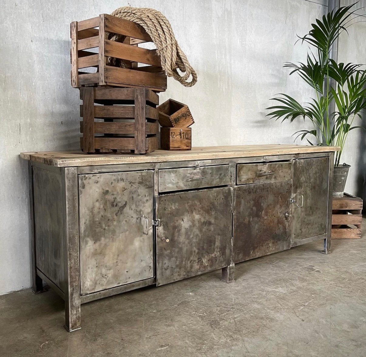 Oude werkbank, industrieel dressoir, toonbank, keuken, Ophalen