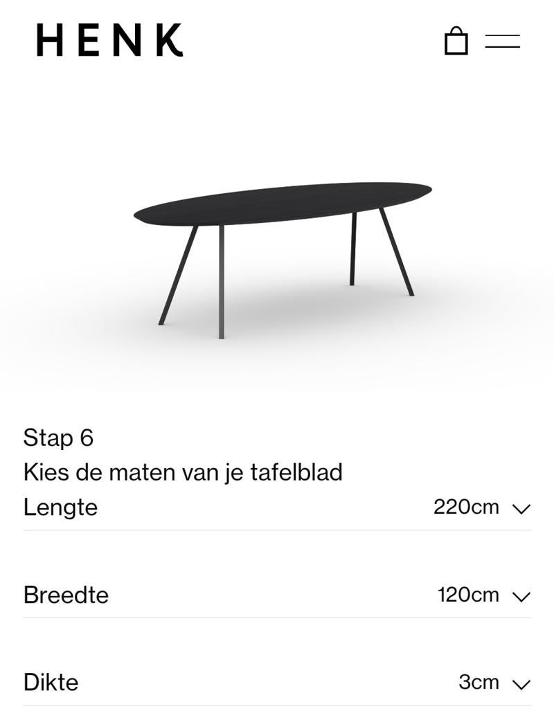 Zwarte Studio Henk eettafel 220x120 met Slim Co zwarte poten, Ophalen, 100 tot 150 cm, 200 cm of meer, Zo goed als nieuw