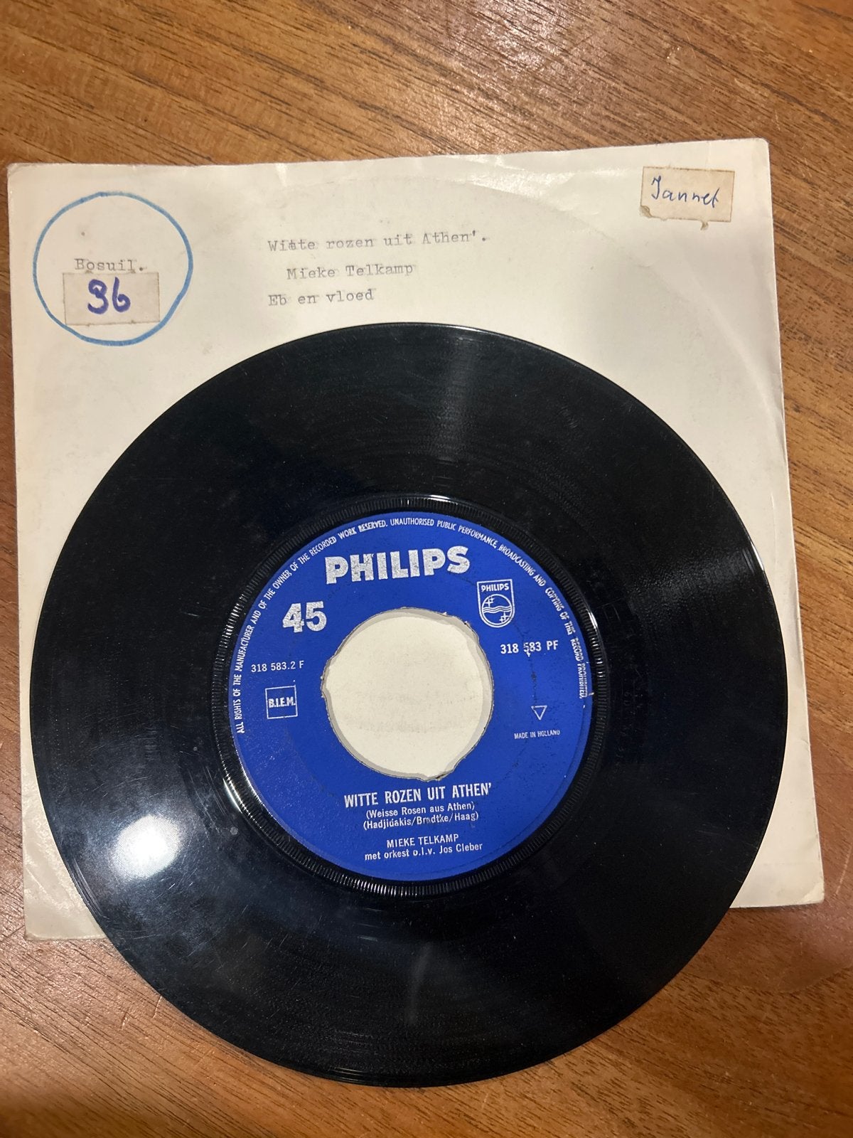 Mieke Telkamp - Witte Rozen Uit Athene / Eb En Vloed (Single, Gebruikt, 7 inch, Ophalen of Verzenden, EP