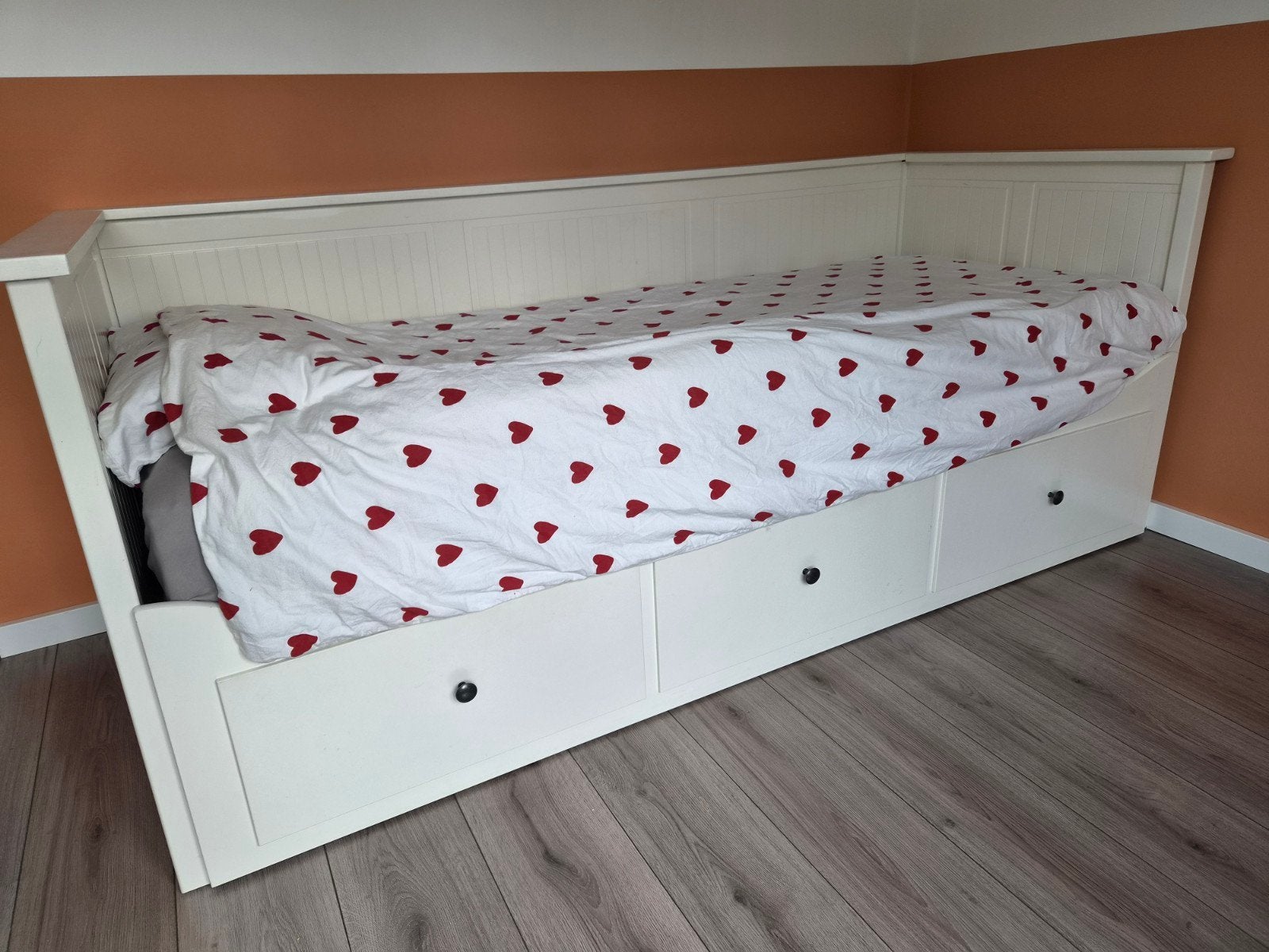 IKEA Hemnes bedbank met 3 lades - Wit, Ophalen, Gebruikt, Wit, Tweepersoons