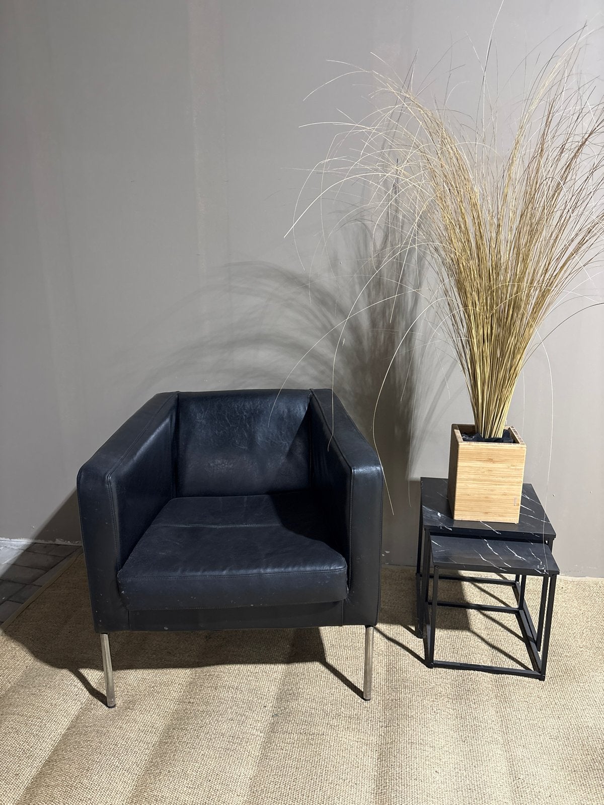 Zwarte rundlederen stoel, Huis en Inrichting, Stoelen, Ophalen, Gebruikt, ., Zwart