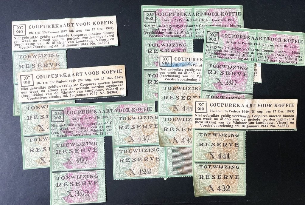 Distributiebonnen Koffie voor de Horeca uit 1949, Verzamelen, Ophalen of Verzenden, Overige soorten, Nederland, Overige typen