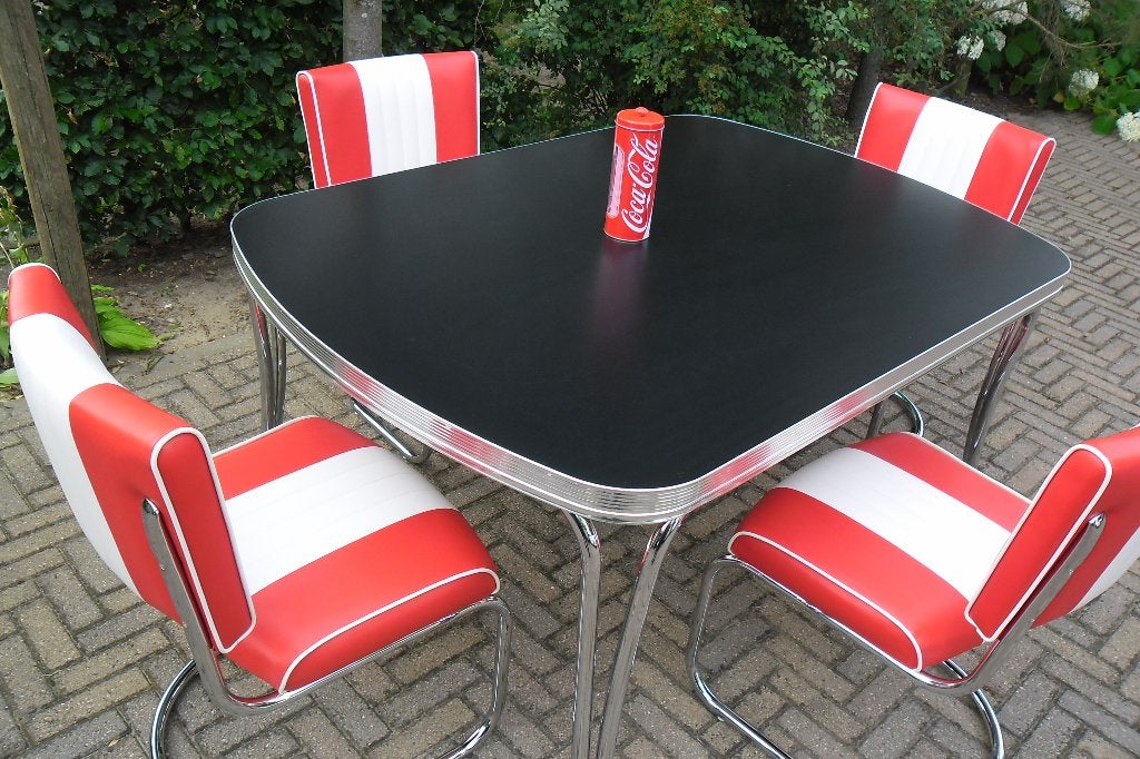 4 slede stoelen + diner tafel Bel Air fifties sixties retro, Ophalen, Zo goed als nieuw, Vier, Amerikaanse fifties sixties retro