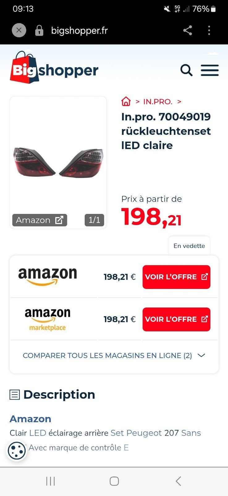 set nieuwe led achterlichten peugeot 207, Auto-onderdelen, Ophalen of Verzenden, Nieuw, Peugeot