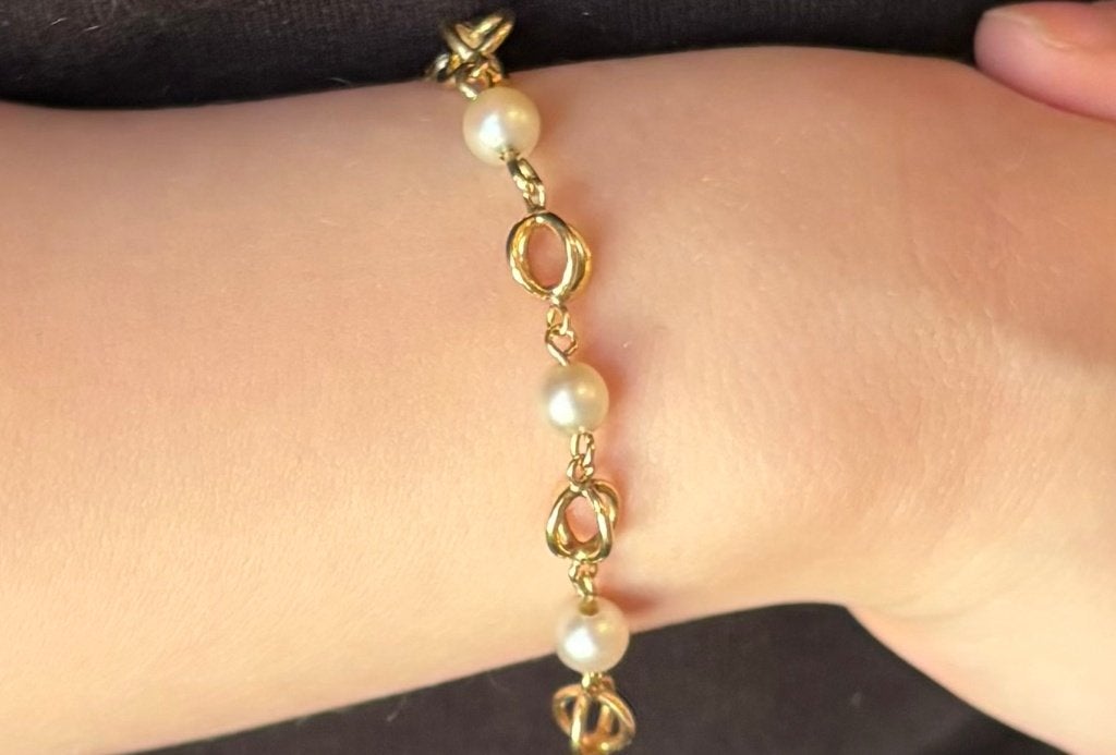 Baby kinder armband parels 14k gouden design schakel, Sieraden, Tassen en Uiterlijk, Voordeelsieraden, Ophalen of Verzenden, Zo goed als nieuw