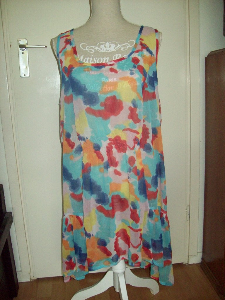 NIEUW! Grafische chiffon jurk van Ze-Ze Concept maat XL, Maat 46/48 (XL) of groter, Nieuw, Boven de knie, Meerkleurig