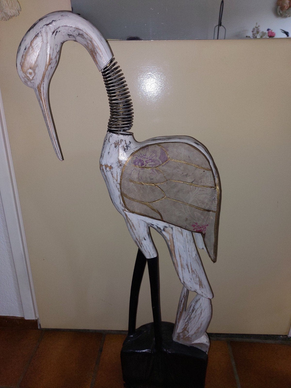 grote houten vogel met bewegende nek., Ophalen of Verzenden, Gebruikt, Hout, Landelijk