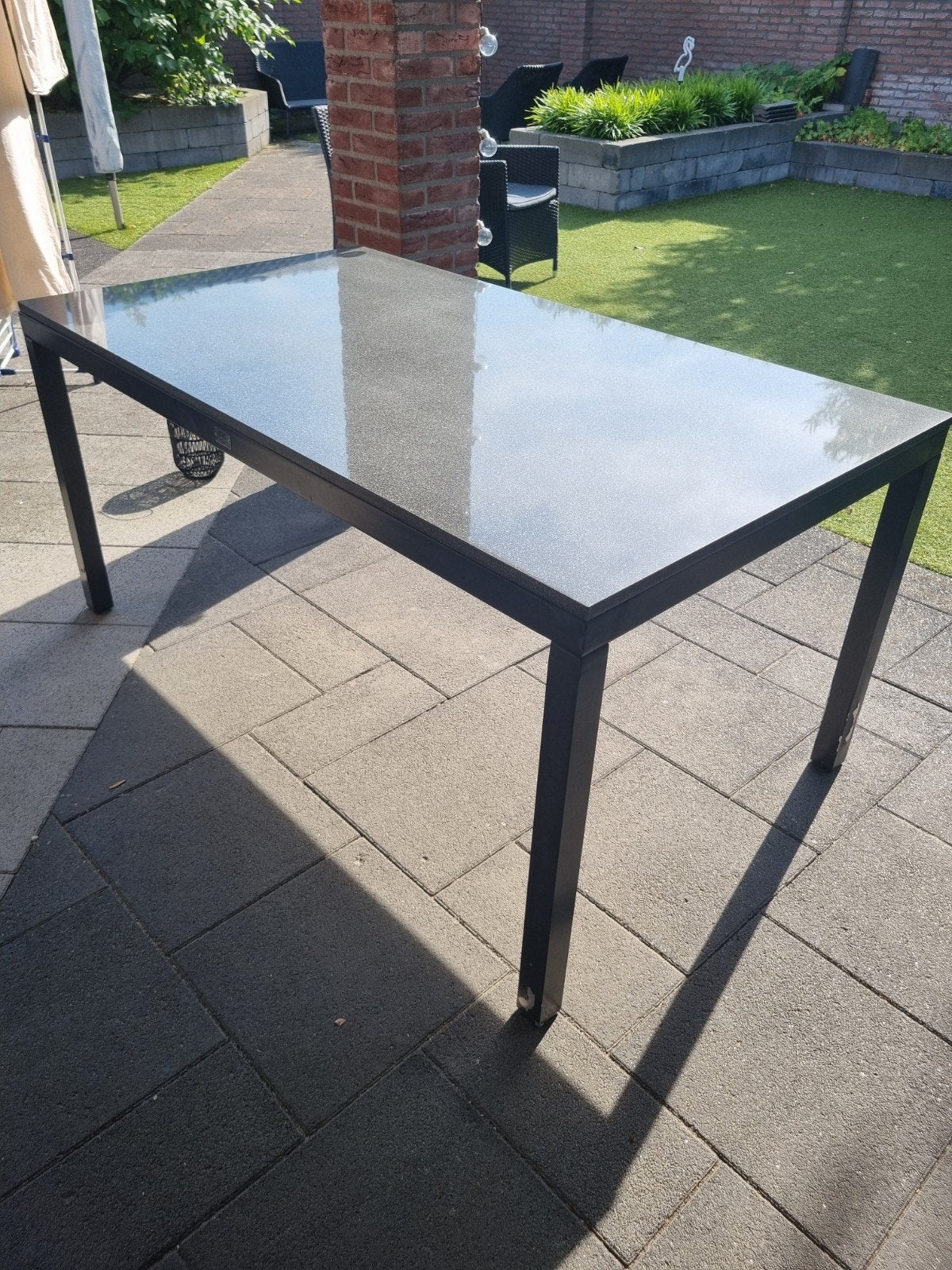 GRATIS afhalen: natuurstenen tafel 160 x 80, Ophalen of Verzenden, Gebruikt, Rechthoekig, Aluminium