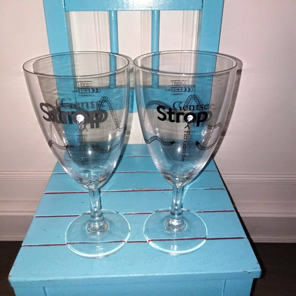 Gentse Strop bierglazen 33 cl 1x mat logo 1x glanzend logo, Verzamelen, Biermerken, Ophalen, Gebruikt, Glas of Glazen, Overige merken