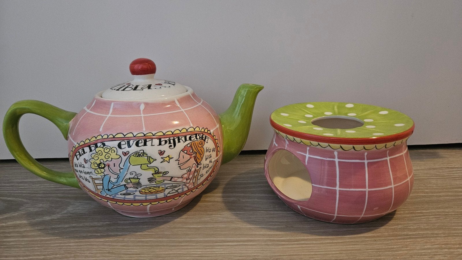 Blond Amsterdam Theepot en Theelicht, Zo goed als nieuw, Steen/keramiek, Meerkleurig, Ophalen
