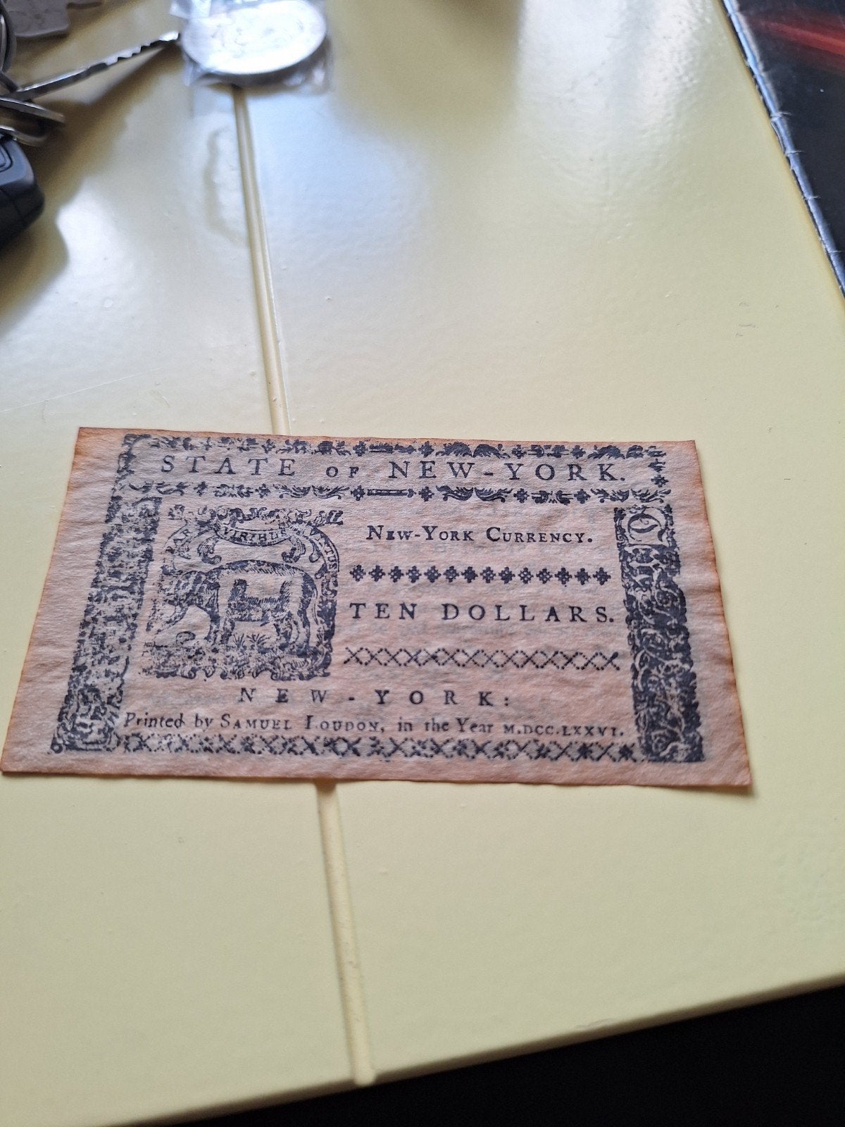 Historisch 1776 New York 10 Dollar biljet, Postzegels en Munten, Ophalen of Verzenden, Noord-Amerika, Los biljet