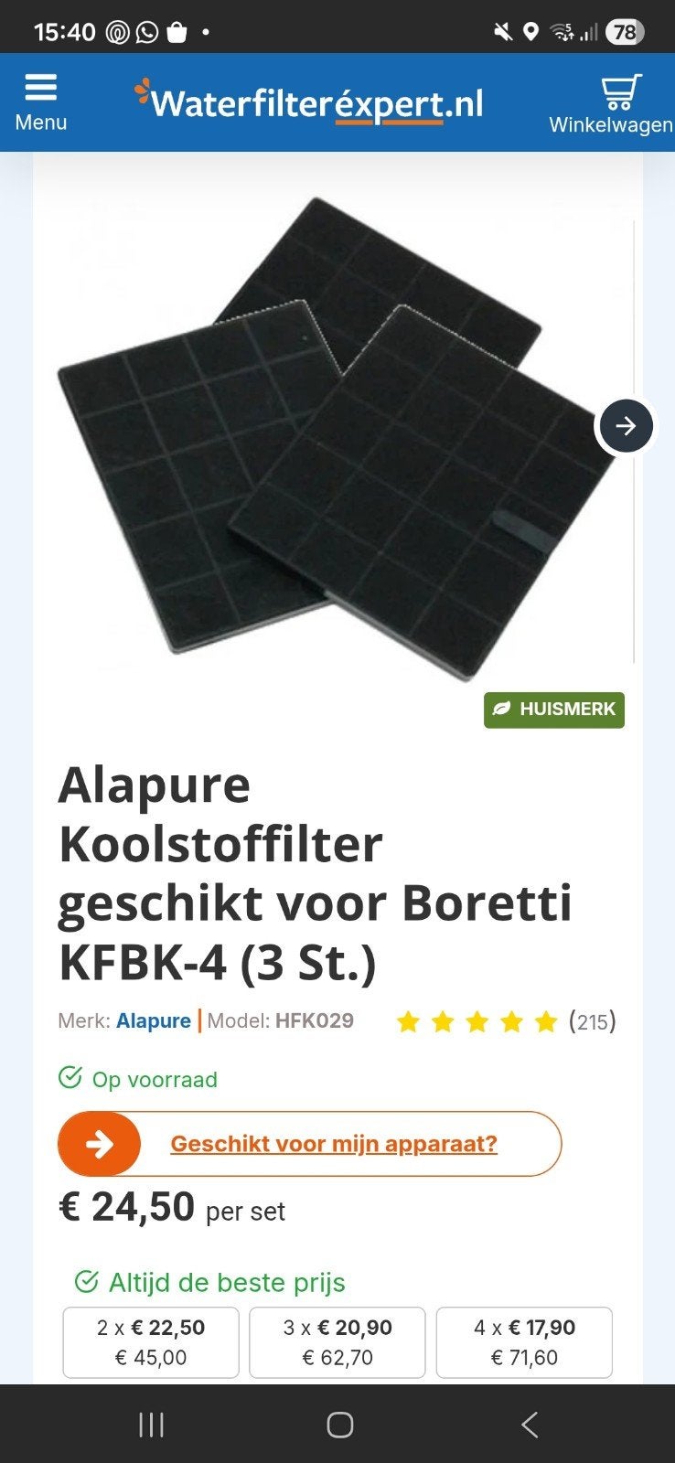 Alapure Koolstoffilter geschikt voor Boretti KFBK-4 (6 St.), Ophalen of Verzenden