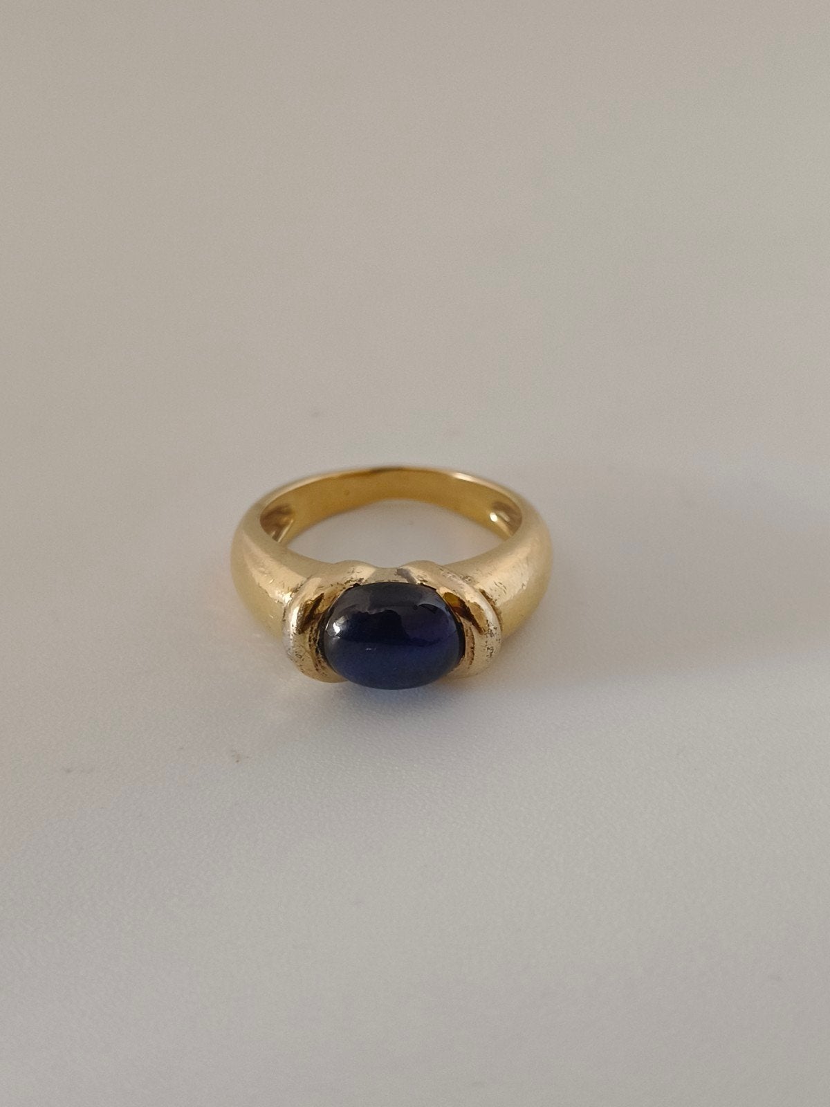 Vintage jaren 90 goud vergulde 925 ring met blauwe Saffier, Gebruikt, Ophalen of Verzenden, Kleiner dan 17, Met edelsteen