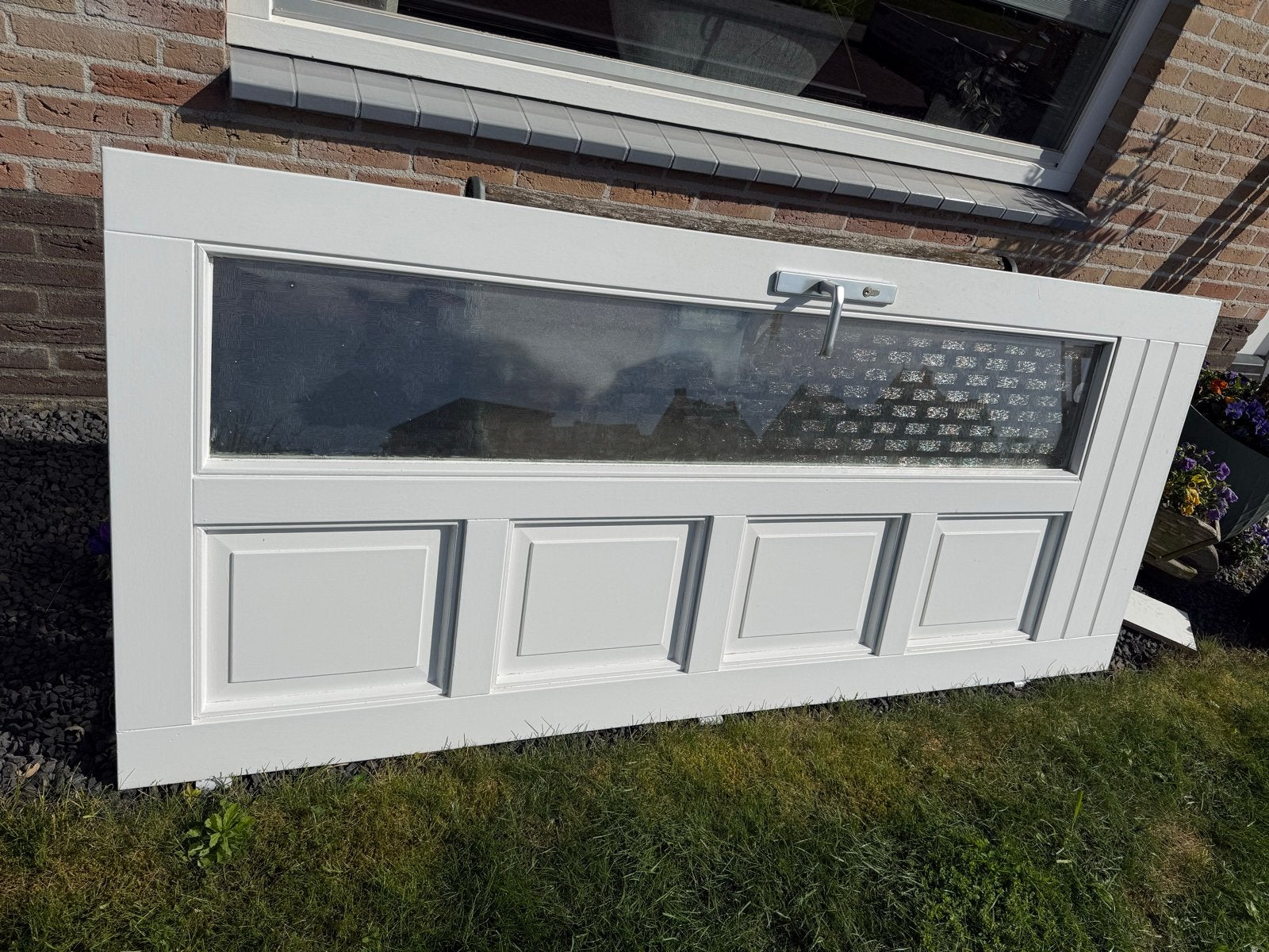 Witte Buitendeur met Glaspaneel en Handvat, Doe-het-zelf en Verbouw, Deuren en Horren, Ophalen, Gebruikt, 80 tot 100 cm, Buitendeur