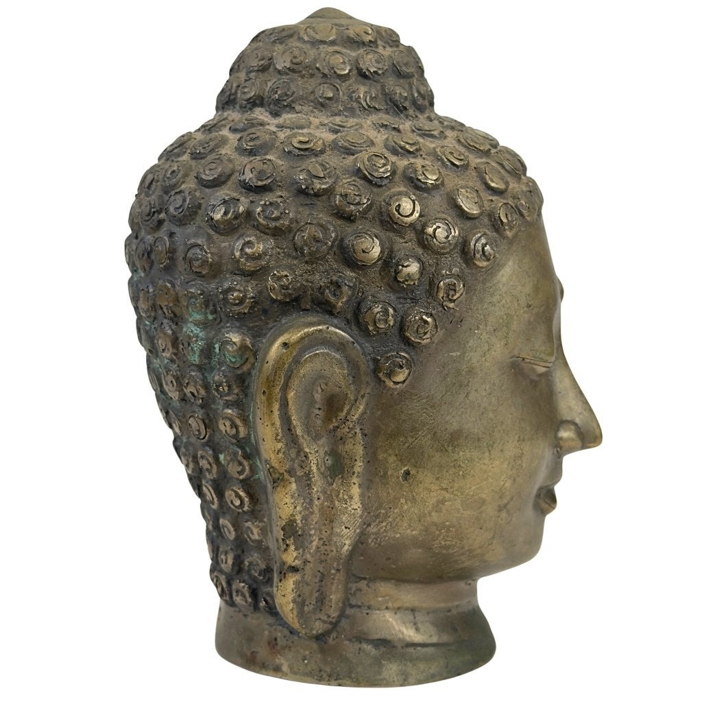 Boeddhahoofd – Thais brons – ca. 1900 – 18 cm, Antiek en Kunst, Overige herkomsten, Ophalen of Verzenden, Beeld, Brons