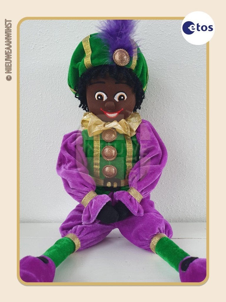 Nostalgische Etos etalage Piet pop - groen/paars - 45cm, Diversen, Verzenden, Zo goed als nieuw