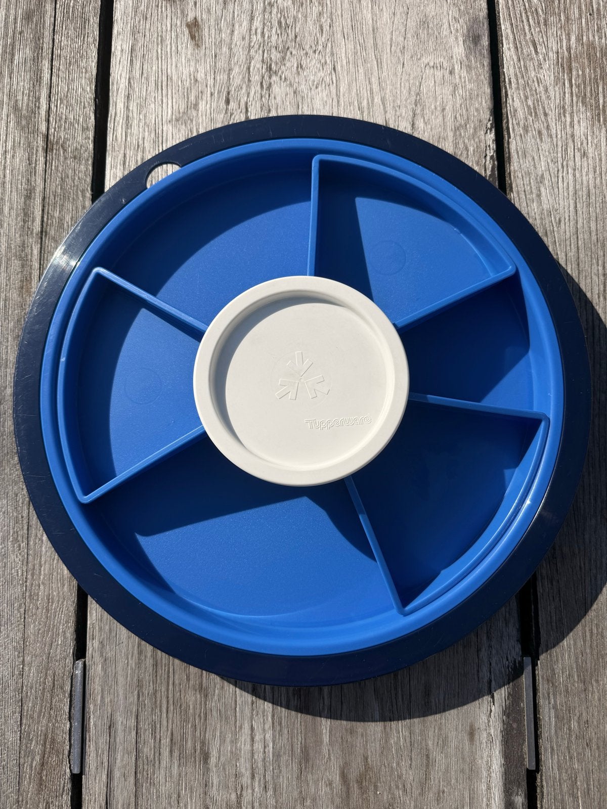 Tupperware Serveerschaal met 5 vakken en deksel, Gebruikt, Schaal, Blauw, Ophalen of Verzenden