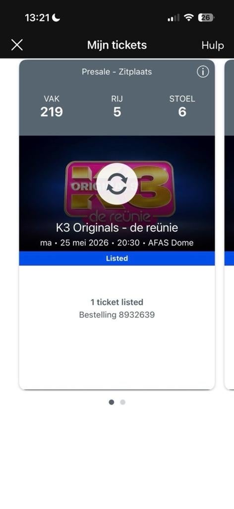 2 K3 kaartjes reunie concert AFAS Antwerpen, 25 mei 20.30, Twee personen, April