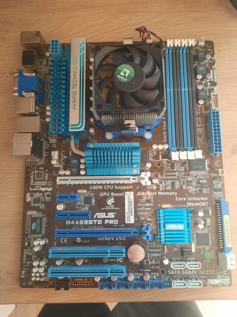 AMD Phenom II x6 1055T, ASUS M4A89GTO PRO set, 6-core, Socket FM2, Ophalen of Verzenden, Zo goed als nieuw
