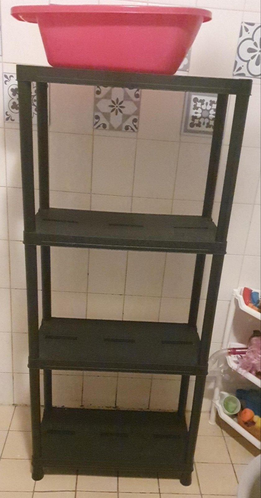Handige zwarte opbergrek met 4 planken, Ophalen of Verzenden, Gebruikt