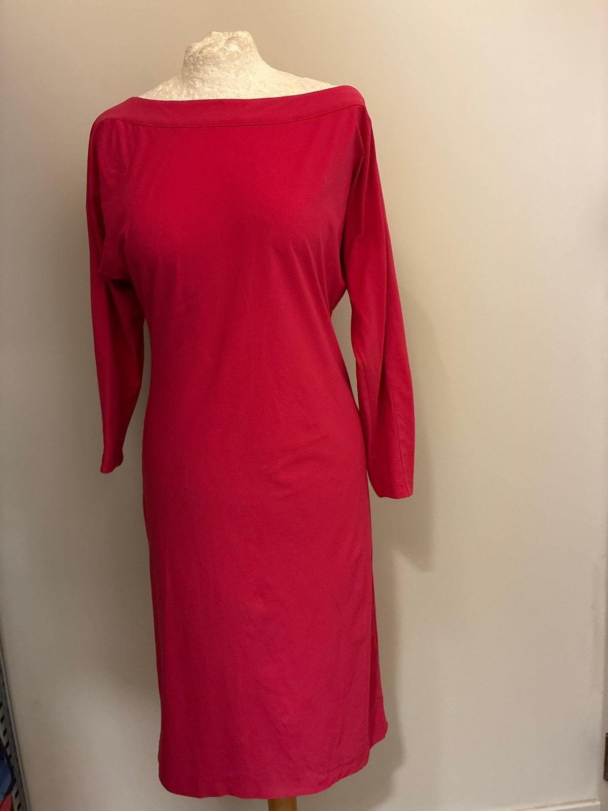 LaDress XXS zgan jurk rozerood travelstof boothals, Kleding | Dames, Ophalen of Verzenden, Zo goed als nieuw, Knielengte, Roze