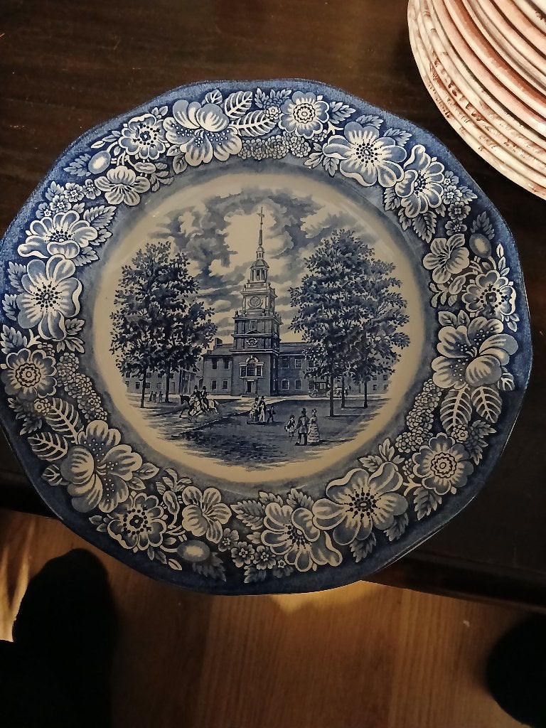 Vintage Engelse dinerborden, rood,blauw, Antiek en Kunst, Antiek | Servies los, Ophalen of Verzenden