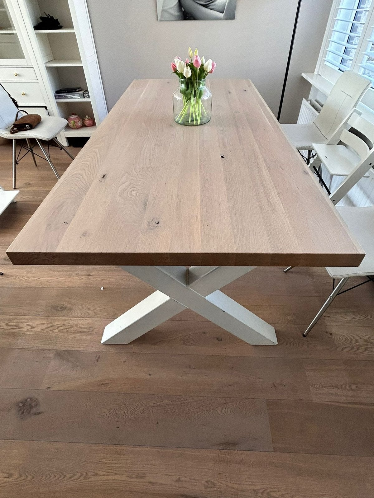 Te koop massief eettafel white wash, Huis en Inrichting, Tafels | Eettafels, Ophalen, 200 cm of meer, 50 tot 100 cm, Zo goed als nieuw
