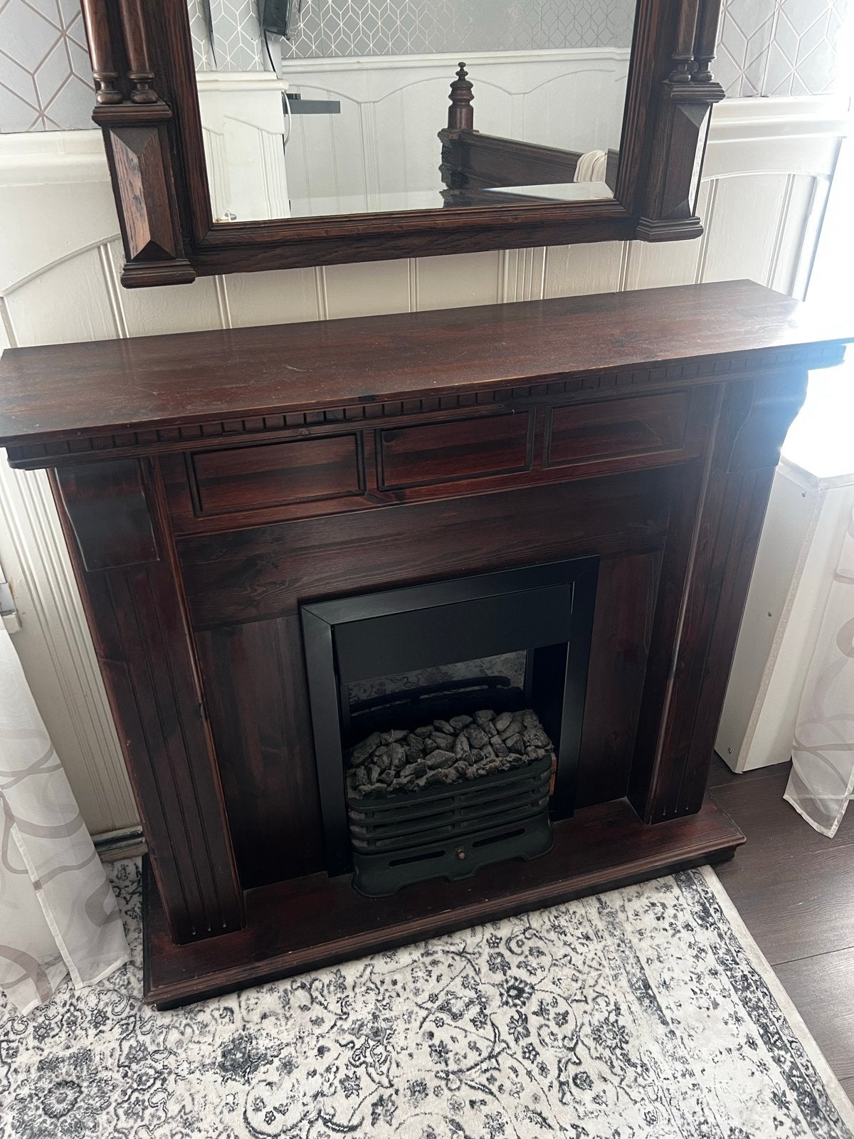 Elektrische haard met houten schouw - 110x103x25 cm, Ophalen, Gebruikt, Vrijstaande haard, Elektrische haard