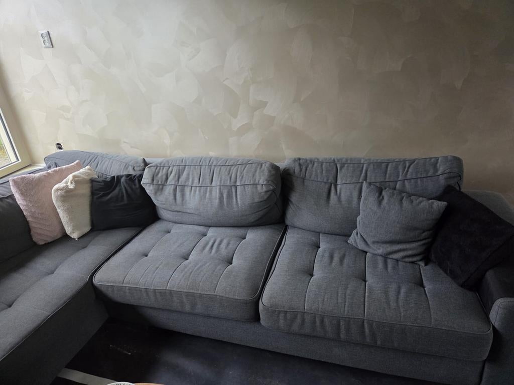 Grijze hoekbank met chaise longue gratis!, Ophalen, 250 tot 300 cm, Gebruikt, 100 tot 125 cm
