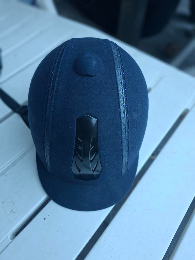 Cap donkerblauw velours strass steentjes zgan maat 54 tm 58, Ophalen of Verzenden, Zo goed als nieuw