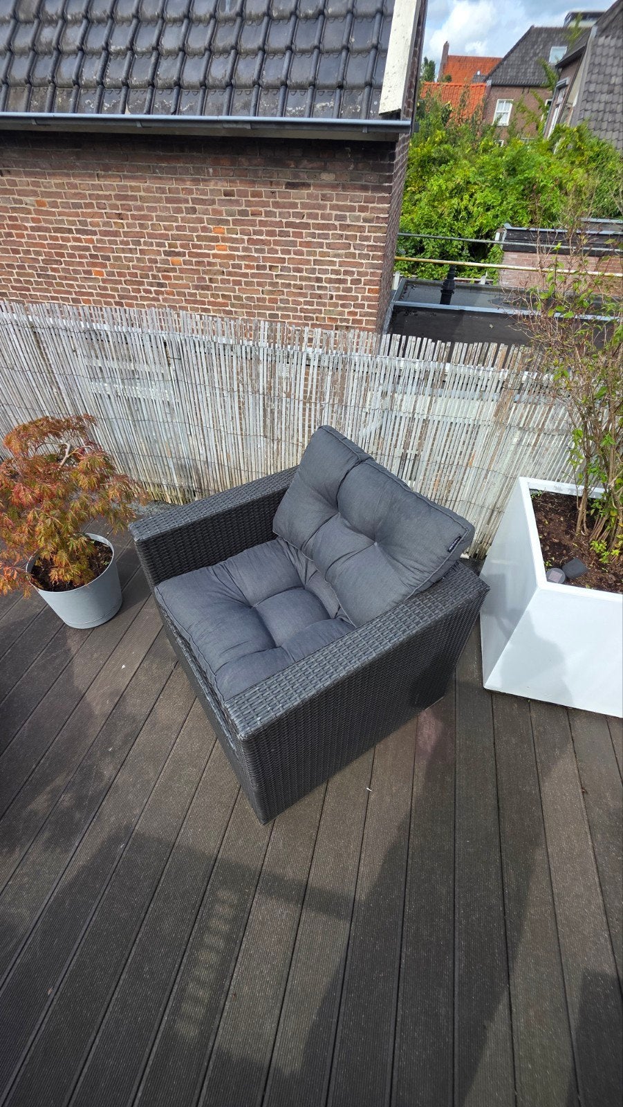 Wicker Loungestoel met Hocker en kussens, Gebruikt, Stoel, Loungeset, Wicker