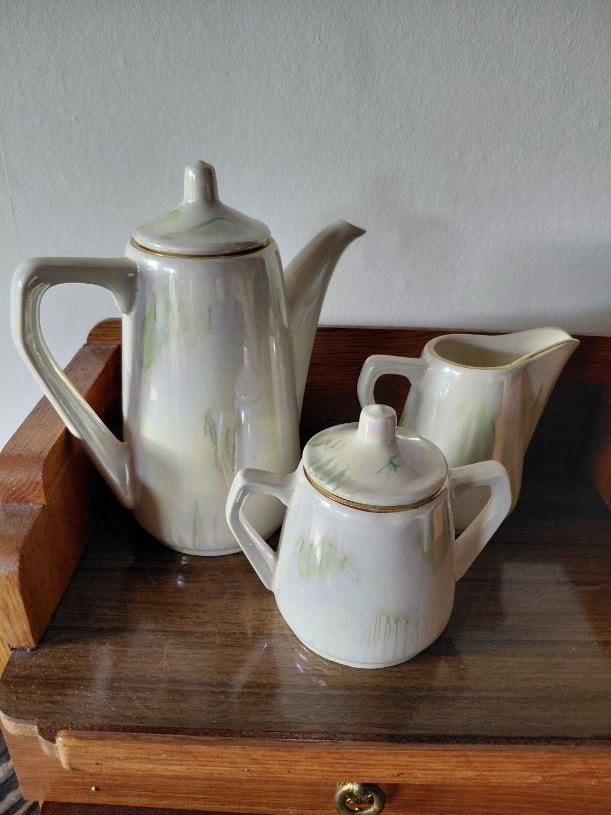 Vintage Parelmoer STAS Koffie-/Theeservies (3-delig), Antiek en Kunst, Ophalen of Verzenden