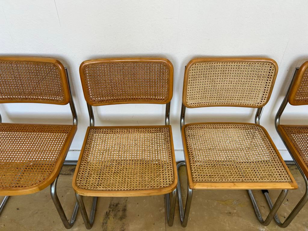 Set van 4 vintage Thonet S32/S64 stoelen met rotan, Gebruikt, Ophalen of Verzenden, Vier, Hout