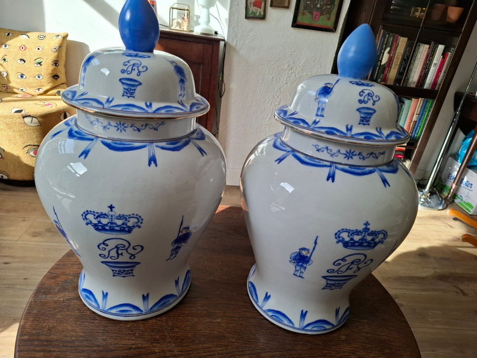 Vintage set dekselvazen, Delfts blauw handbeschilderd., Ophalen of Verzenden
