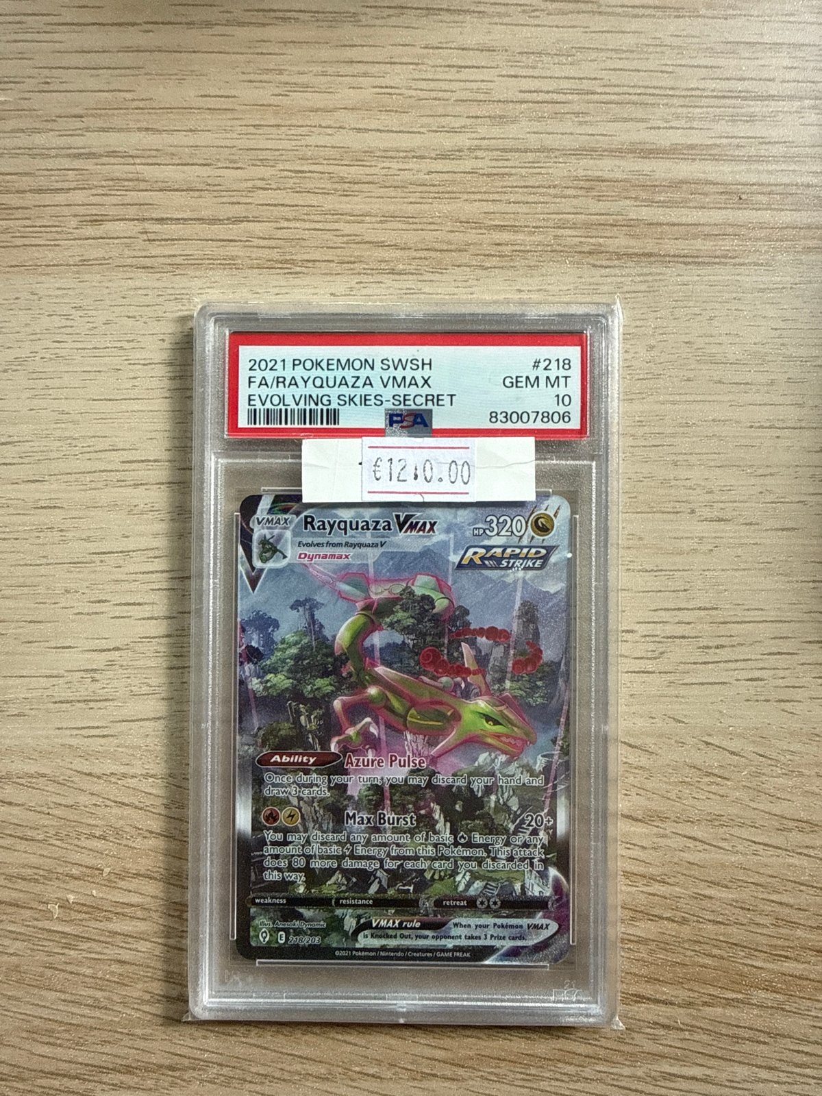 Rayquaza VMAX Pokémon kaart PSA 10 GEM MT Evolving Skies, Ophalen of Verzenden, Nieuw, Losse kaart