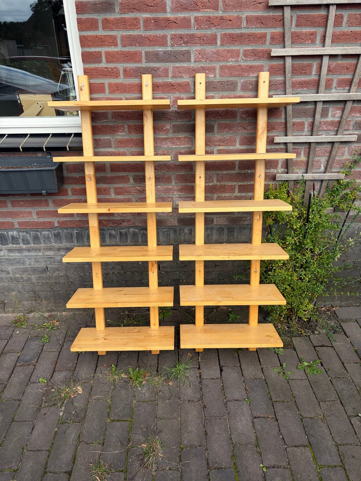 2 houten rekken - 140x50x21 cm, Ophalen, Gebruikt