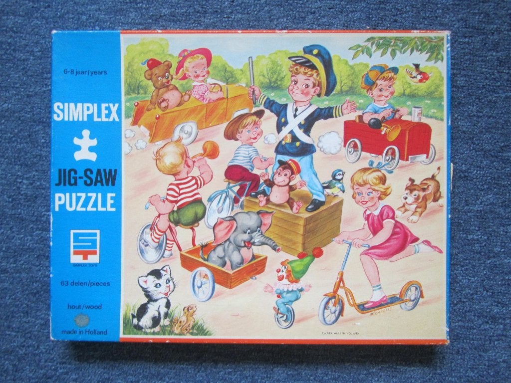 Puzzel van hout, jaren 70, compleet, 63 stukjes, Ophalen of Verzenden, Minder dan 500 stukjes, Zo goed als nieuw, Legpuzzel